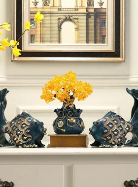 家居装饰品客厅电视柜摆件发财树情侣鱼礼物简约现代乔迁结婚礼物