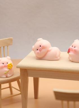 桌面树脂可爱装饰花猪玩具中控台