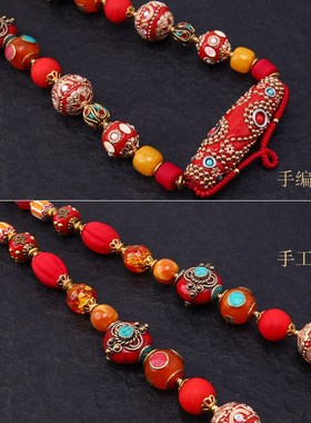 泰伽泰国多宝佛牌链尼泊尔镶嵌手工红色流苏项链民族风佛牌链