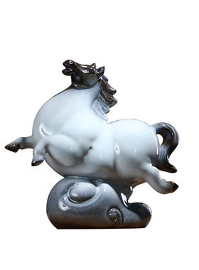 创意陶瓷动物马摆件客厅玄关办公室中式桌面招财软装饰工艺品