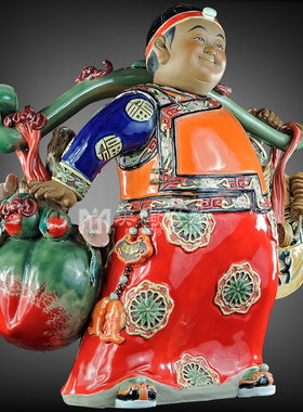 石湾陶瓷公仔大师工艺开业礼品家居门客厅招财装饰品运财童子摆件