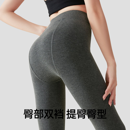 平纹九分灰色打底裤女春秋加绒外穿胖mm大码连裤袜显瘦不掉档棉裤 - 图0