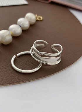 乾佳925纯银小众设计高级感双层波浪戒指时尚个性食指戒2025ins