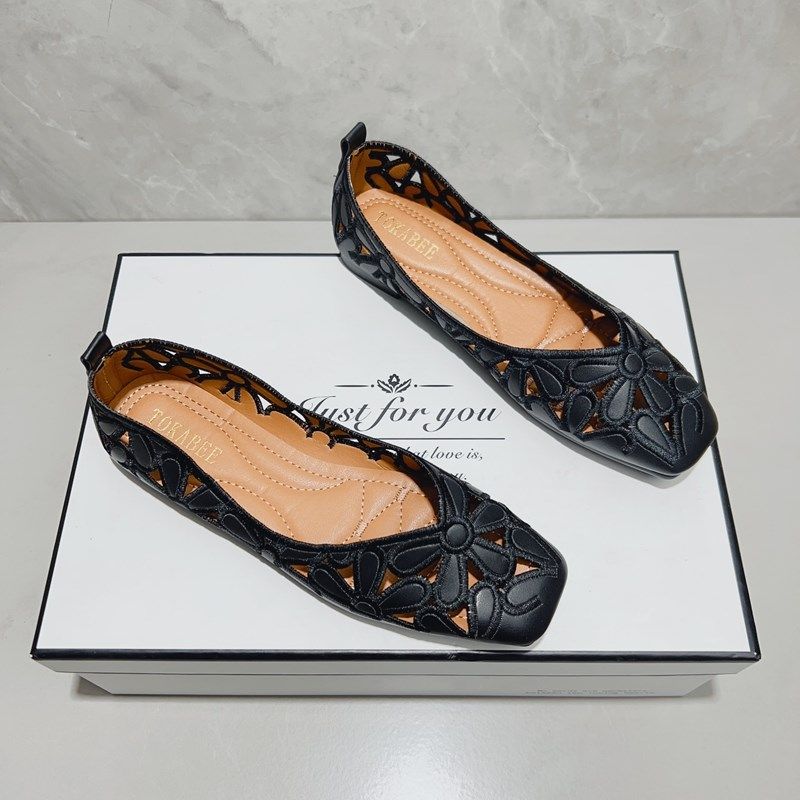 2025新款镂空方头浅口单鞋女夏韩版百搭透气豆豆鞋大码工作平底鞋,淘宝优惠券,粉丝福利购,淘宝优惠卷