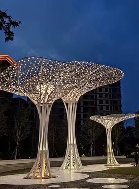 大型不锈钢大树雕塑抽象金属发光造型景观树叶户外园林摆件定制