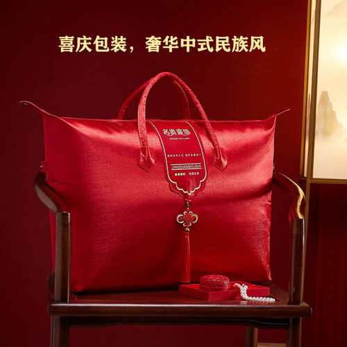 龙凤大红色长绒棉刺绣全棉婚礼结婚四件套婚庆被套陪嫁床品十件套 - 图3