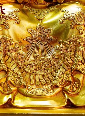 精工铜《龙五爷》彩绘面部全鎏金室内《广济龙王》坐像摆件