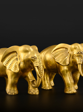 铜大象摆件纯铜一对吸水大象客厅装饰工艺品大号