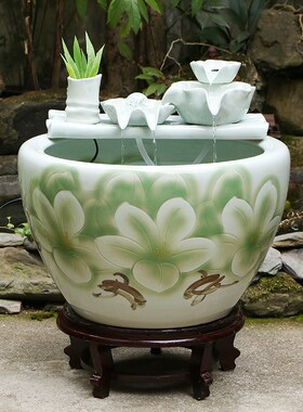 大型陶瓷流水鱼缸水缸阳台造景水循环鱼缸办公室客厅养鱼缸落地缸