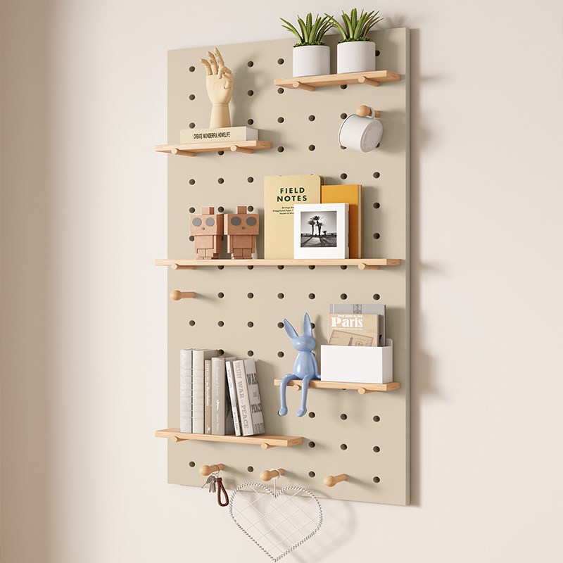 Solid wood hole board custom entry entrance storage rack partition storage rack wall bookshelf hanging board wall display rack