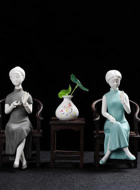古典陶瓷人物仕女摆件德化陶瓷创意工艺品软装饰品玄关酒柜摆件