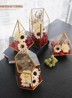 现代简约几何玻璃罩永生花干花摆件创意客厅酒柜电视柜软装饰品