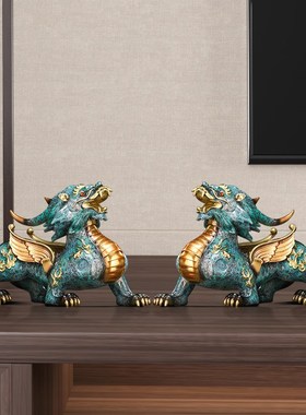 铜貔貅摆件一对家居客厅玄关办公室招财貔恘装饰乔迁开业礼品