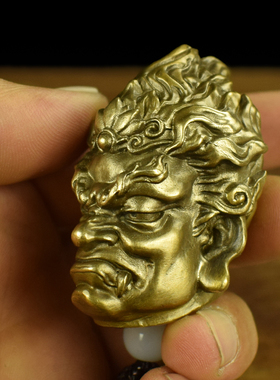 铜实心不动明王佛头把件男女随身把玩不动尊菩萨大黑天财神医神
