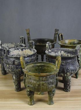 中国仿古青铜器三足汉代青铜鼎古食器博古架收藏摆件皮壳包浆古玩