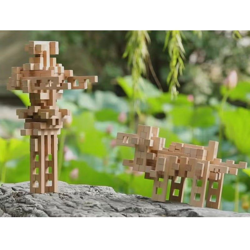 儿童高难度榫卯结构积木幼儿园益智类玩具实木拼装模型斗拱木制,淘宝优惠券,粉丝福利购,淘宝优惠卷