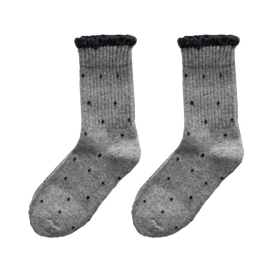 Chaussettes en peluche à pois pour femmes, chaussettes grises mi-mollet, automne et hiver