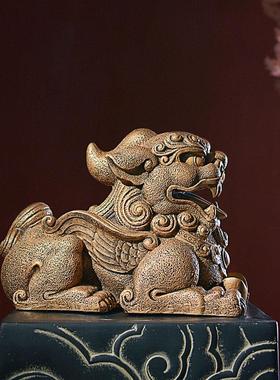 新中式风格摆件高档轻奢禅意古典茶室柜子装饰博古架狮子貔貅麒麟