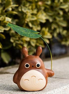 龙猫原木摆件实木质旋转小风车汽车香薰车载饰品桌面公仔可爱礼物