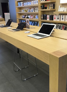 定制苹果体验台手机展柜高端木纹烤漆展示中岛桌配件柜维修收银台