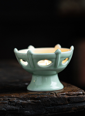 新中式陶瓷油灯供佛灯酥油灯底座灯盏家用佛前长明灯莲花烛台