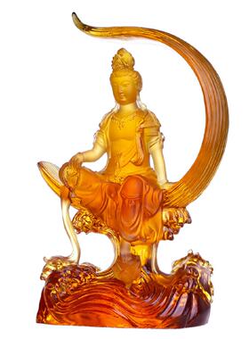 古法琉璃水月观音祝福菩萨佛像家用佛具摆件客厅寺庙佛堂摆放供奉
