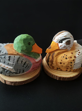 木雕摆件鸭子纯实木手工雕刻桌面工位装饰木质工艺品朋友创意礼物