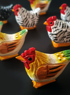 木雕摆件小公鸡纯实木手工雕刻手绘创意桌面工位木质工艺品装饰品