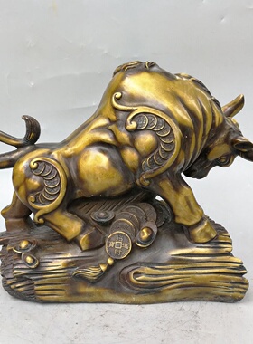 纯铜牛金钱如虹牛十二生肖低头牛旺市牛客厅家居财富牛一对摆件