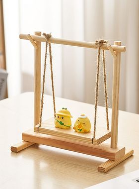 简约治愈系花架实木摆件桌面置物架秋千小型绿植摆放木架装饰摆设