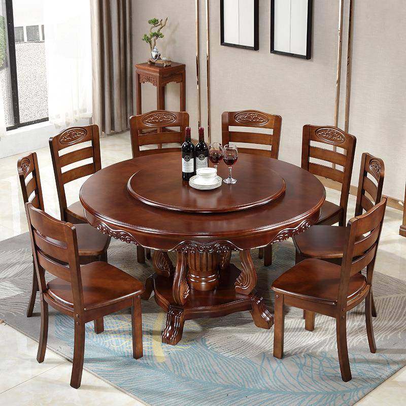 中式实木圆形餐桌椅组合电磁炉转盘火锅饭桌家用10人橡木大圆桌子,淘宝优惠券,粉丝福利购,淘宝优惠卷