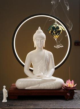 创意室内装饰客厅玄关装饰倒流香禅意中式释迦牟尼佛如来灯圈摆件