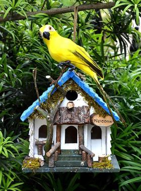 鸟窝花园庭院布置户外景观实木阳台院子园艺装饰摆件仿真鸟屋鸟巢