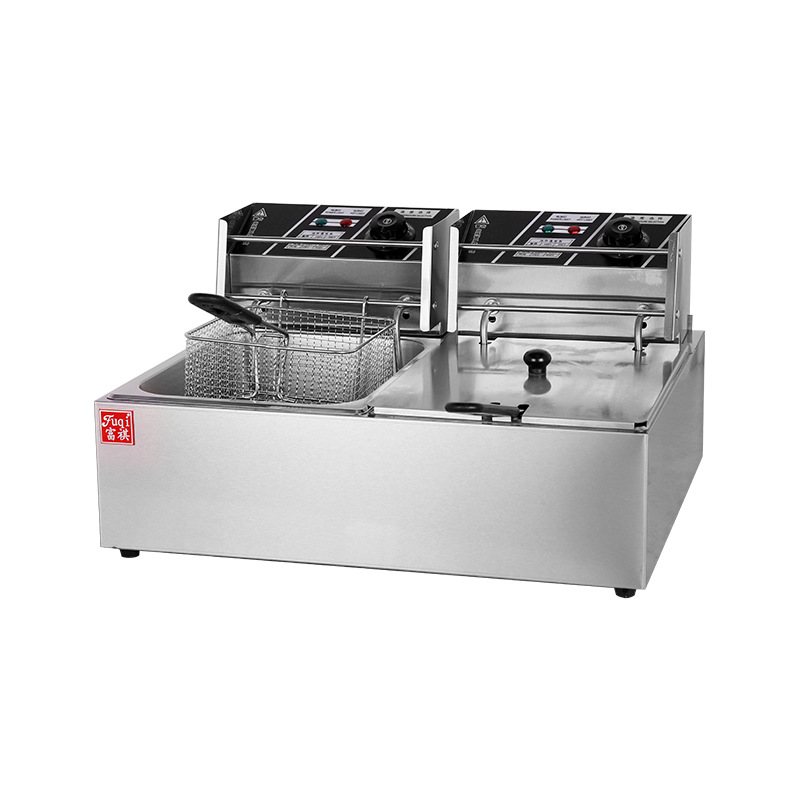 跨境油炸锅炸锅商电用 台式炸鸡腿鸡翅薯条加厚单缸双筛电炸炉 - 图3