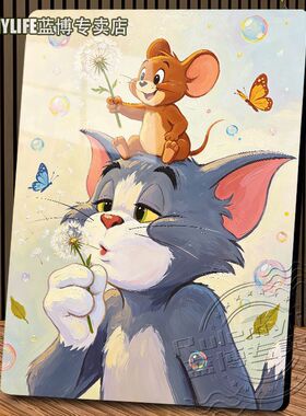 居家儿童房卡通汤姆猫和杰瑞鼠桌面无边平面摆件客厅现代装饰画