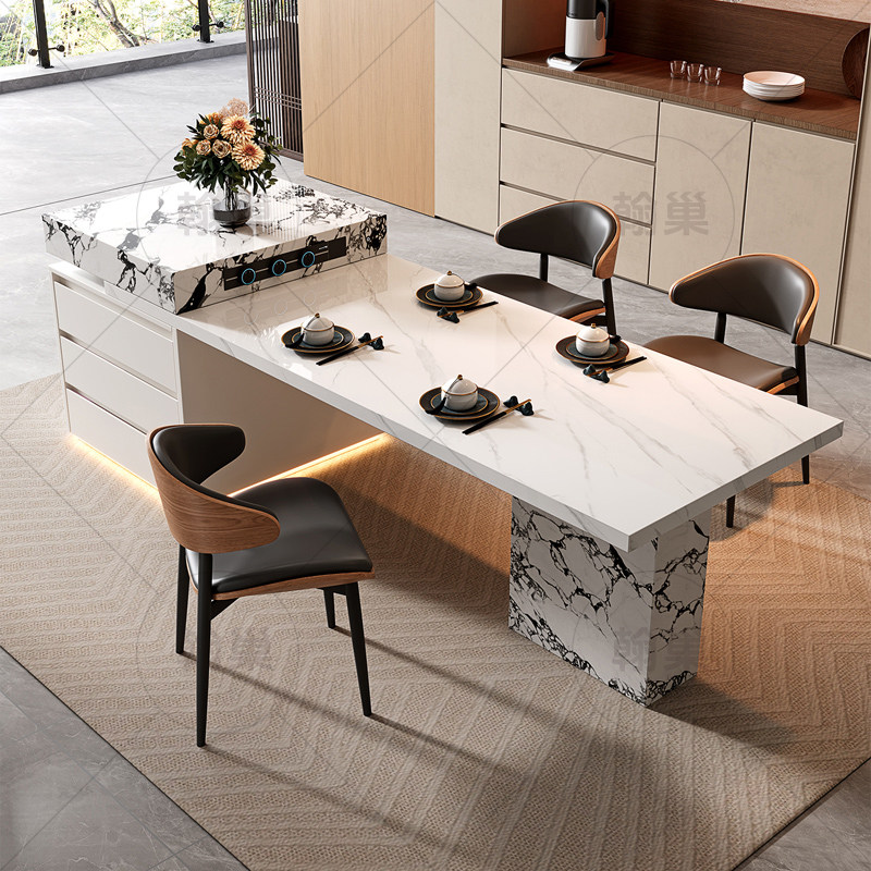 岩板岛台餐桌一体家用可伸缩意式极简高端别墅多功能厨房中导台桌,淘宝优惠券,粉丝福利购,淘宝优惠卷