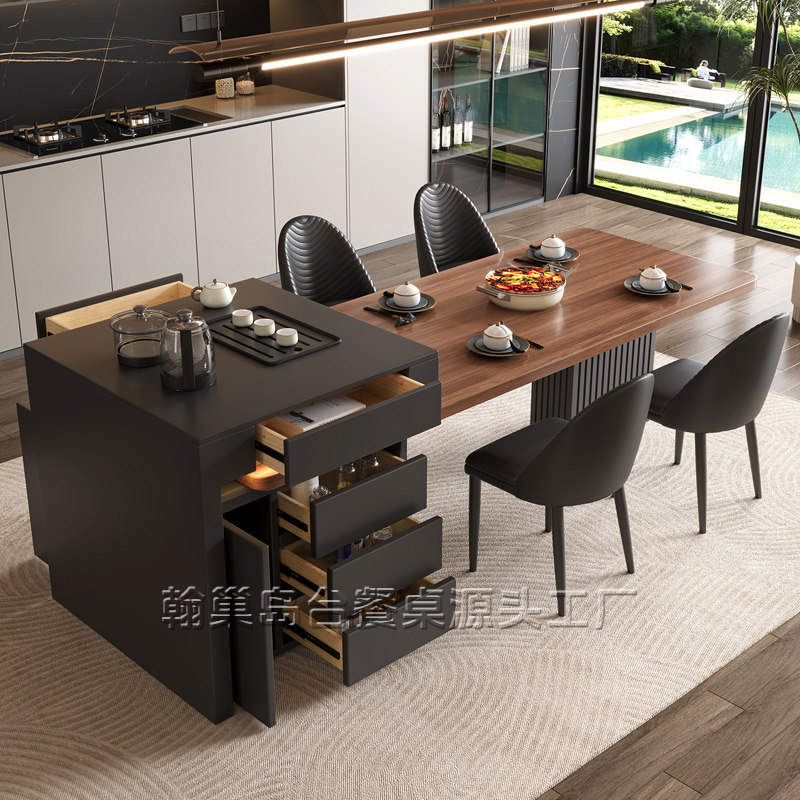意式高级岩板岛台餐桌家用一体可伸缩大别墅多功能实木导台餐桌椅,淘宝优惠券,粉丝福利购,淘宝优惠卷