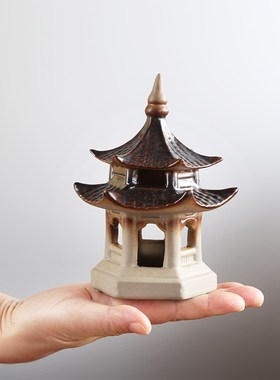 六角凉亭微景观建筑模型小宝塔造景吸水石水族箱花盆茶宠假山配件