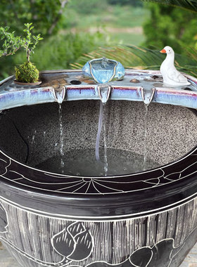 流水摆件循环水系统古法养鱼缸过滤造景搭L配石槽瓦缸水池庭院配