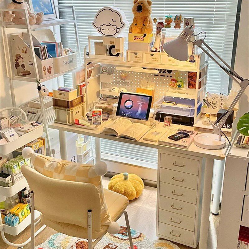 Bookshelf with hole board desk storage rack desktop multi-layer iron shelf student desk computer desk