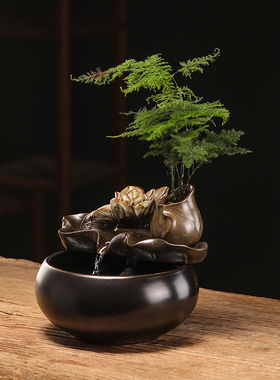 中小型流水生财摆件循环水喷泉景观装饰品客厅办公桌面陶瓷小鱼缸