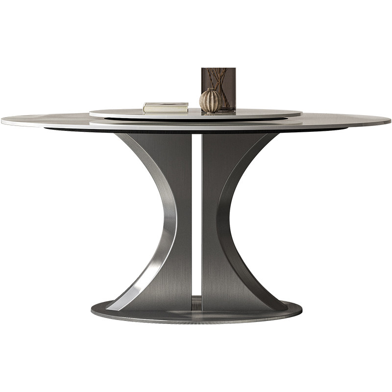 意式极简圆形亮光岩板餐桌椅组合简约现代圆桌带转盘6人家用饭桌,淘宝优惠券,粉丝福利购,淘宝优惠卷