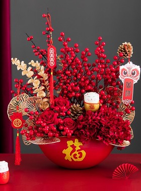 收获小屋喜庆新年红色福桶装客厅装饰结婚乔迁送礼摆设家居