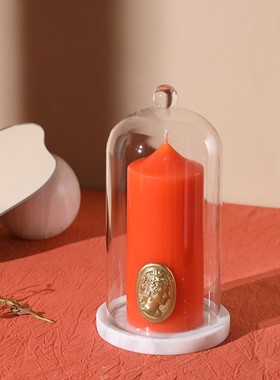 独家设计款香薰蜡烛金属玻璃罩创意家居摆件展示透明大理石防尘罩
