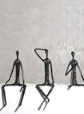 现代轻奢黑色抽象人物摆件样板房售楼处玄关挂姿人体雕塑软装饰品