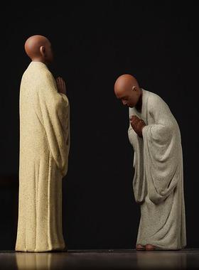 中式创意紫砂小和尚摆件禅意家居佛系装饰陶瓷工艺品茶室桌面摆设