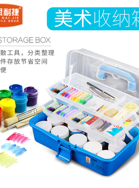 美术生画画箱家用透明塑料工具箱小学生手提折叠三层美甲收纳盒