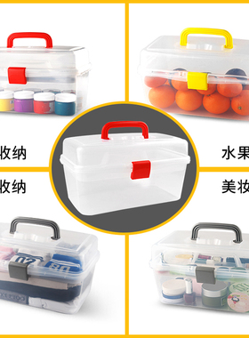 手提透明画画工具箱加高加厚塑料双层美甲美术生专用工具箱收纳盒