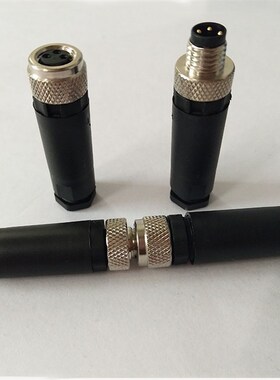 m8插头接近开关直头3针公母头4孔传感器连接器3T4P小型航空插头
