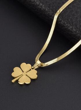 钛钢不掉色项链女个性四叶草幸运草吊坠锁骨链简约百搭蛇骨链颈饰